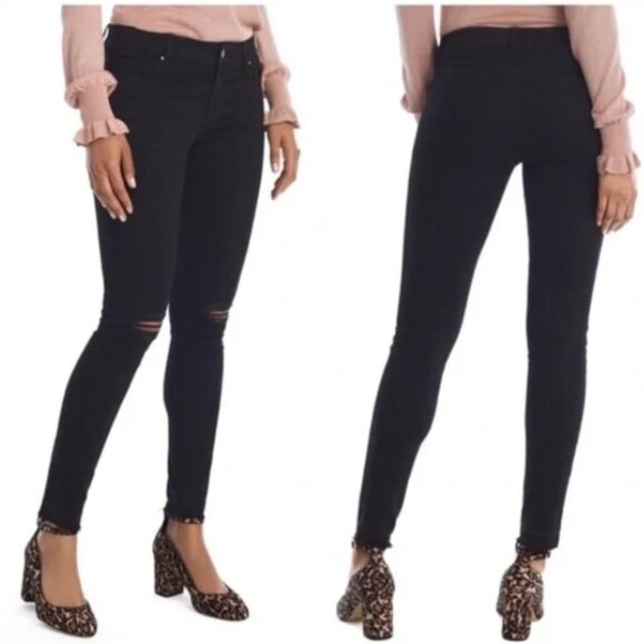 WHBM Distressed Knees Skinny Ankle Jeans in Black 4 - Picture 1 of 12
